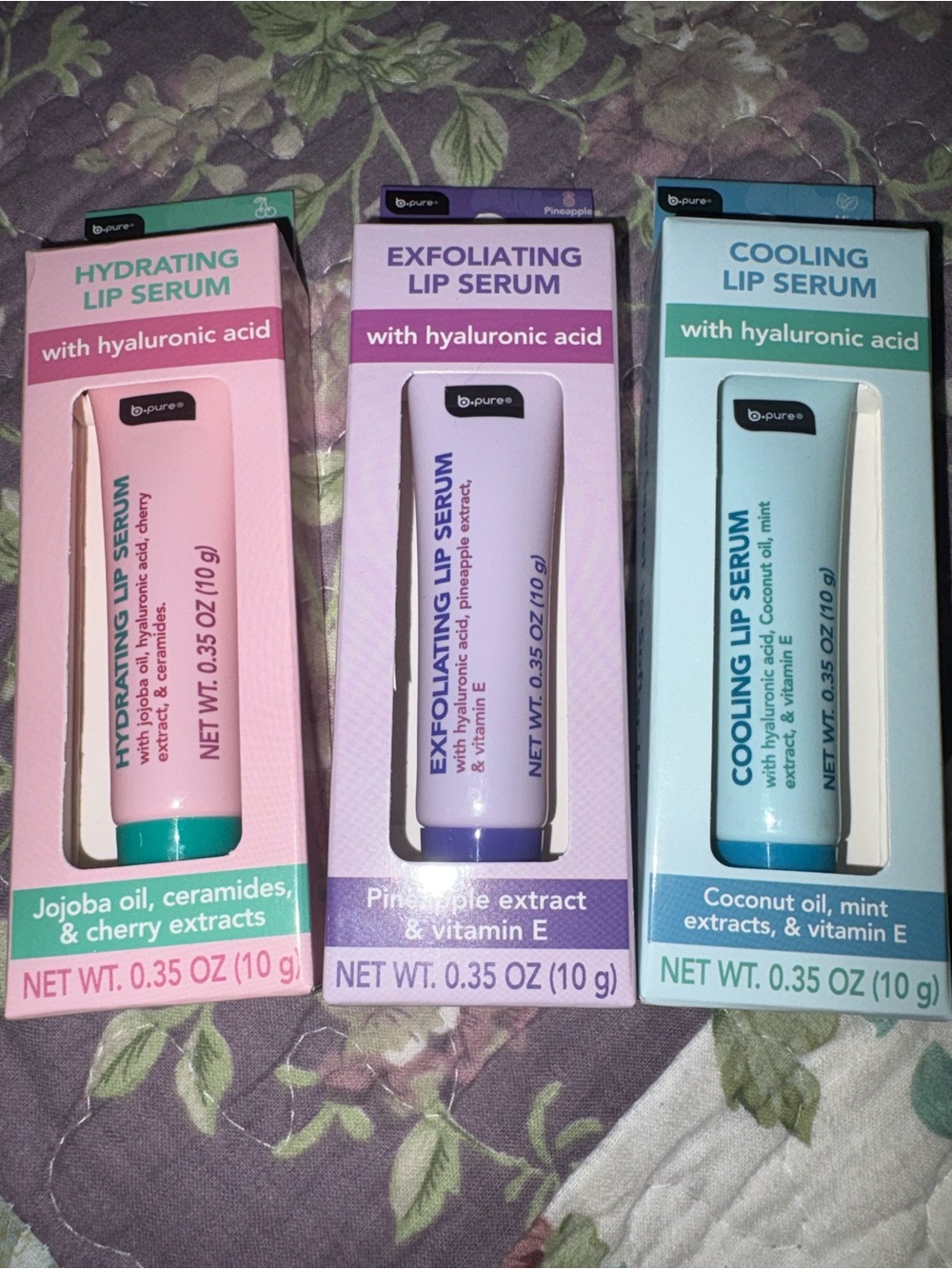 b-pure Hydrating, Exfoliating & Cooling Lip Serums - Pink, Purple, Teal
